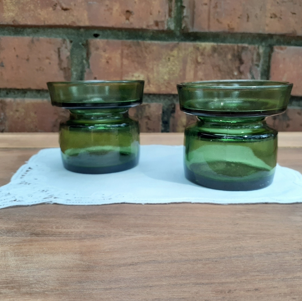 Dansk Designs IHQ Green Glass Candle Holders
